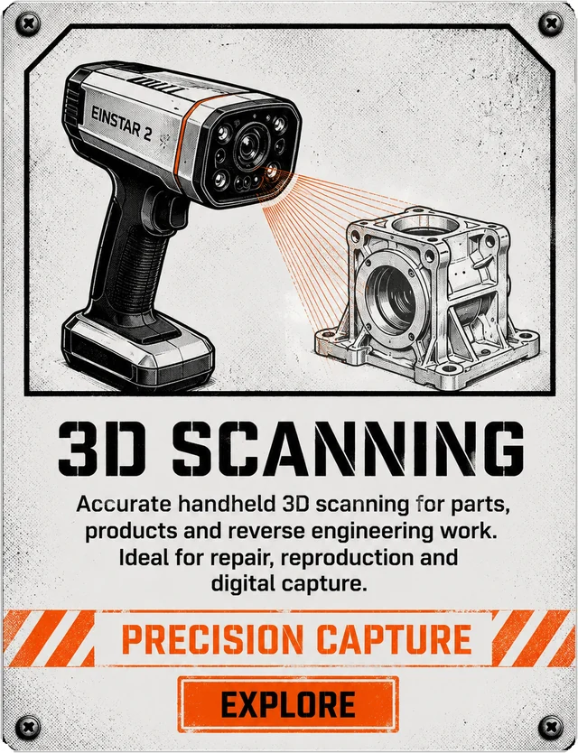 3D scanning for broken parts, prototypes and objects that need a useful digital record. Explore.