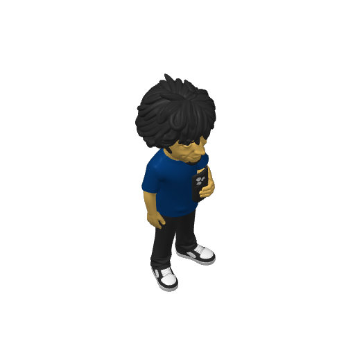 Mini-Me holding a phone