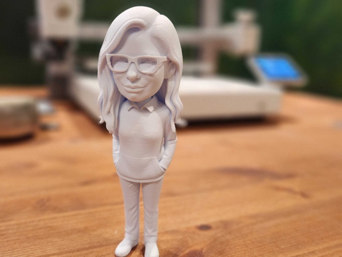 Actual 3D printed Mini-Me figurine on a desk