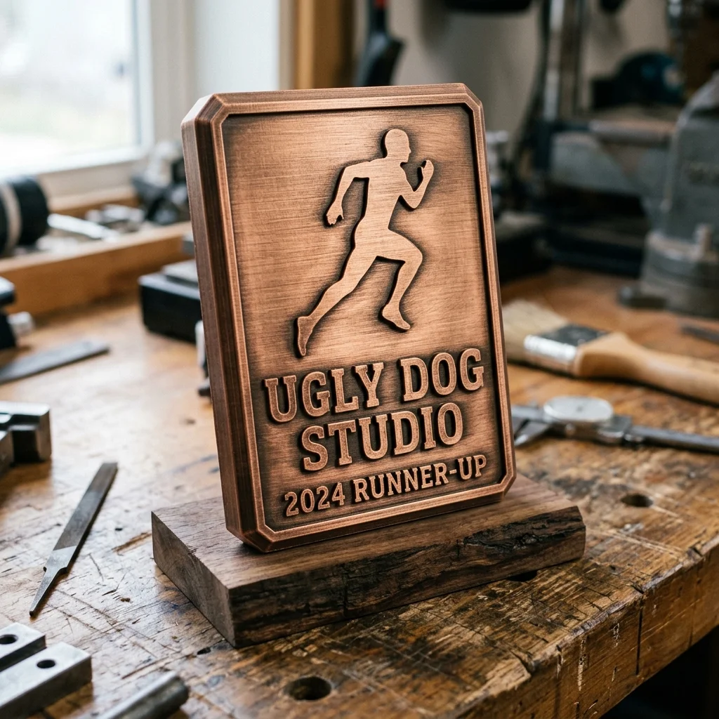 Hexagonal copper trophy plaques hand-polished to a metallic sheen